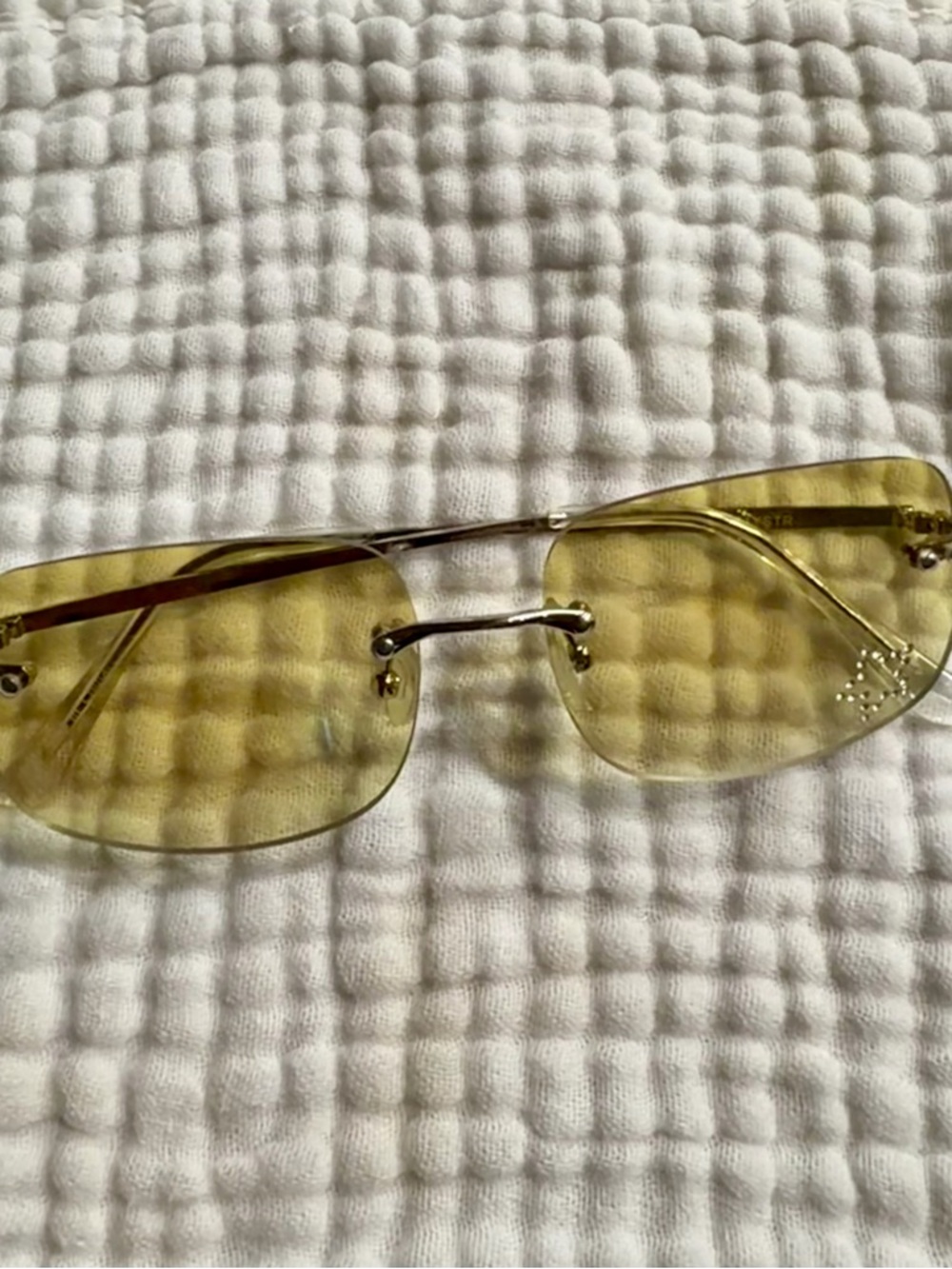 Yellow Rimless Sunglasses - Clear Gold Frame